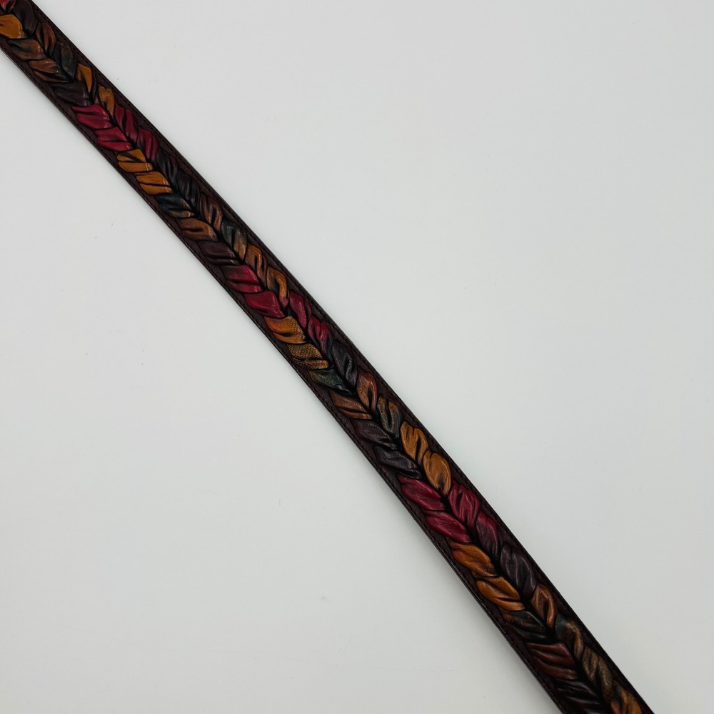 The Territory Ahead Mens 38 Braided Leather Leaf Belt Colorful Western Boho 90s - Picture 6 of 12